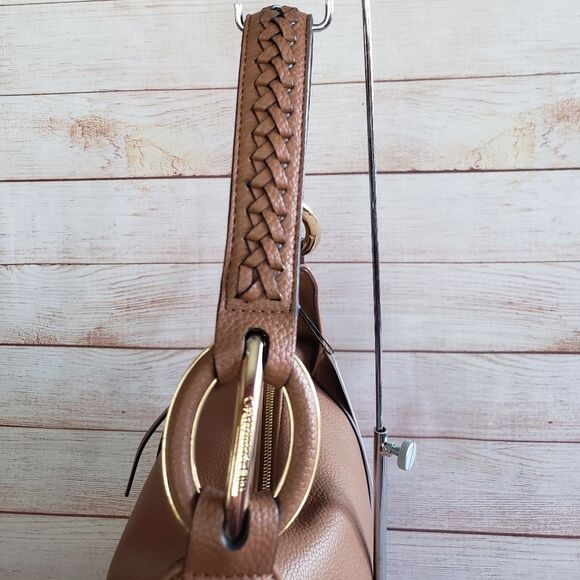 Calvin Klein Pebbled Faux Vegan Leather Ivy Novelty Hobo Satchel Caramel - Picture 2 of 14